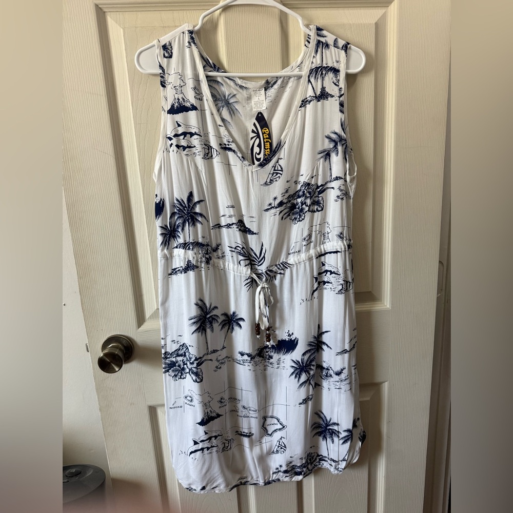Palmwave Hawaii islands novelty print beaded drawstring cover-up Large NEW!